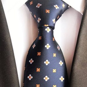 Cravate Noire à Fleurs Blanches Et Oranges