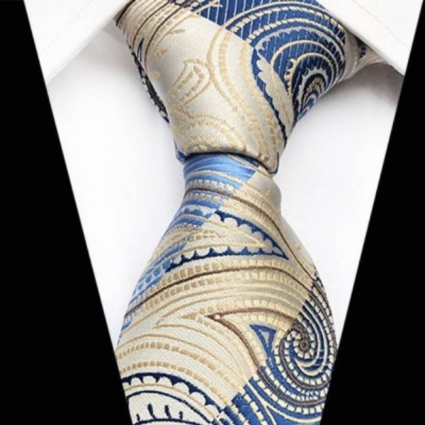 Cravate RayéE Bleu Et Beige Avec Motif Cachemire