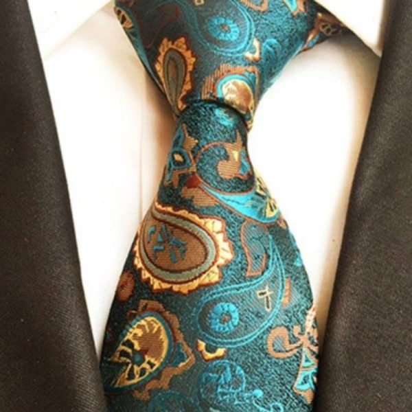 Cravate Verte Et Orange Motif Paisley