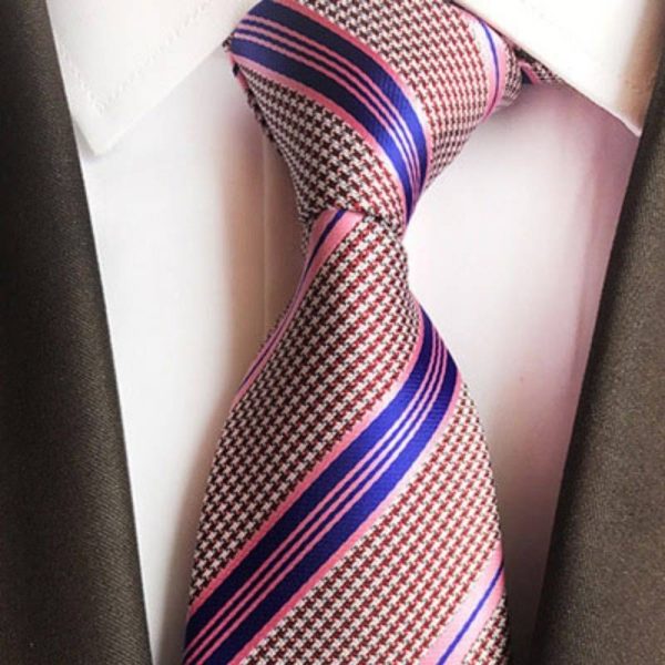 Cravate à Pois Beiges Et Rayures Roses Et Bleues