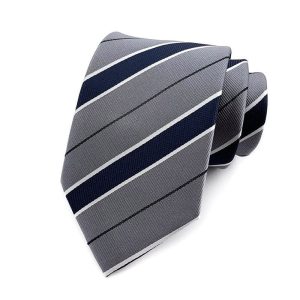 Cravate Grise à Rayures Bleues FoncéE