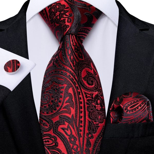 Cravate Paisley Rouge Et Noire